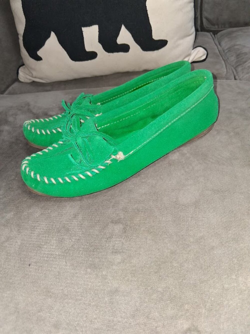 Minnetonka Green Suede Kiltie Moccasins Women's Sz 8M - Picture 3 of 8